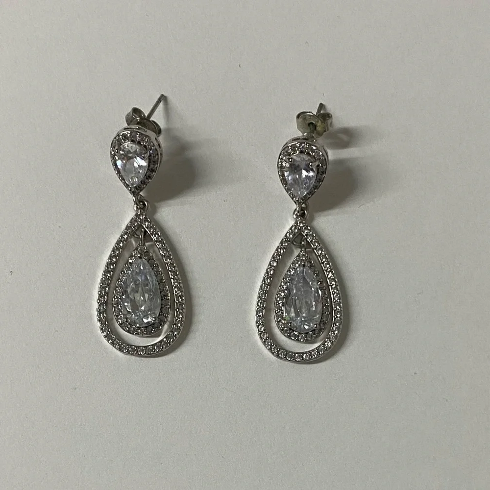 NEW Cubic Zirconia Earring Set Formal Evening Wear Bridal Jewelry Silver Diamond